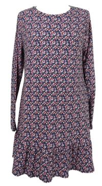 Dámské modro-růžové kytičkované šaty Primark 