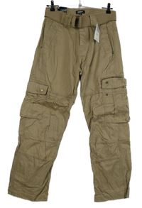 Nové - Pánské béžové plátěné cargo kalhoty s kapsami vel. 30/30