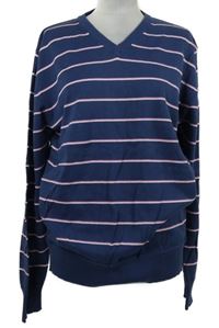 Pánský tmavomodro-růžový pruhovaný svetr H&M