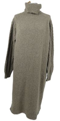 Nové - Dámské hnědé svetrové dlouhé šaty s rolákem Pieces