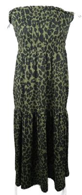 Dámské khaki-černé vzorované žabičkové dlouhé šaty George 