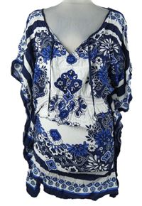 Dámská bílo-modrá vzorovaná plážová tunika TU 