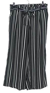 Dámské černo-bílé pruhované culottes kalhoty s páskem New Look 