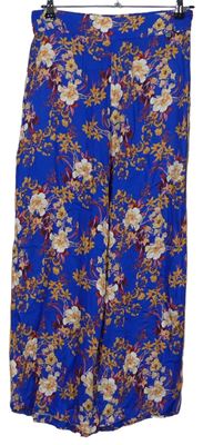 Dámské modré květované culottes kalhoty 