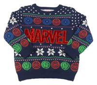 Tmavomodro-barevný vzorovaný svetr Marvel