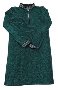 Černo-zelené třpytivé šaty se zipem 