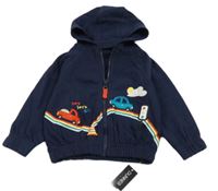 Nové - Tmavomodrá propínací mikina s auty a kapucí Dunnes