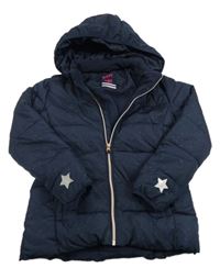Tmavomodrá šusťáková zimní bunda s hvězdičkami a kapucí Tchibo