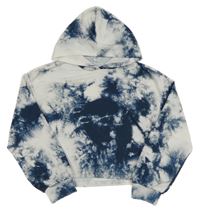 Bílo-tmavomodrá crop mikina s kapucí Shein