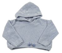 Světlemodrý žinylkový crop svetr s kapucí Zara