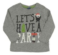 Šedé triko s nápisem a tučňákem Dopodopo