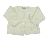 Smetanový propínací svetr s medvědem