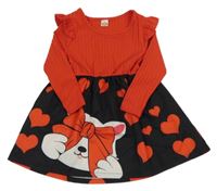 Červeno-černé šaty se srdíčky a kočkou