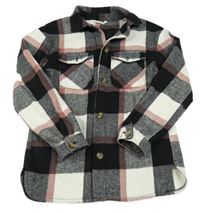 Černo-bílo-růžová kostkovaná vlněná košilová bunda H&M