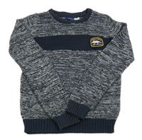 Tmavomodro-bílý melírovaný svetr s nášivkou Lupilu