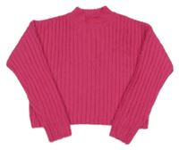 Tmavorůžový žebrovaný chlupatý crop svetr Next