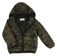 Hnědo-zelená army šusťáková zateplená bunda s kapucí jeff co
