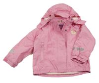 Růžová šusťáková jarní bunda s kočičkou a odepínací kapucí impidimpi