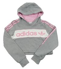 Šedo-růžová crop mikina s kapucí Adidas