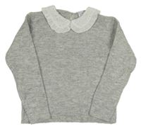 Šedý melírovaný svetr s límečkem Primark