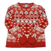 Červeno-bílý vzorovaný svetr s perníčky 