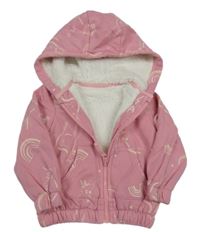 Růžová propínací zateplená mikina s jednorožci a kapucí Nutmeg