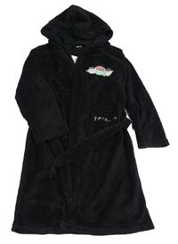 Černý plyšový župan s výšivkou a kapucí - Přátelé