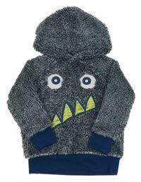 Tmavomodrá melírovaná chlupatá mikina s příšerkou a kapucí C&A