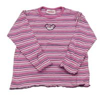 Růžové pruhované triko s medvídkem Dopodopo