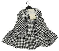 Nové - Černo-bílé kostkované šaty s límečkem s madeirou + smetanové punče F&F