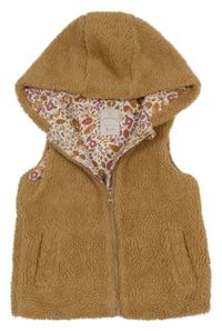 Béžová huňatá podšitá vesta s kapucí Tu