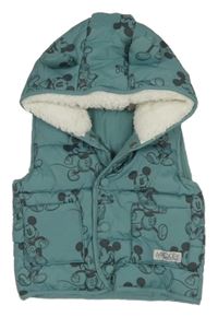 Zelená šusťáková zateplená vesta s Mickeym a kapucí George