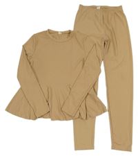 2 set - béžová žebrovaná tunika + legíny 