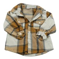 Bílo-béžovo-šedá kostkovaná košilová bunda 