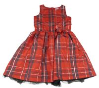 Červeno-antracitovo-stříbrné kostkované slavnostní šaty s mašlí Cool Club