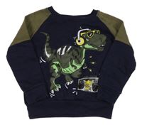 Khaki-tmavomodrá mikina s dinosaurem 