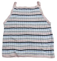 Světlerůžovo-bílo-světlemodro-černý pruhovaný úpletový žebrovaný top H&M