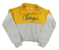 Šedo-žlutá crop mikina s nápisem H&M