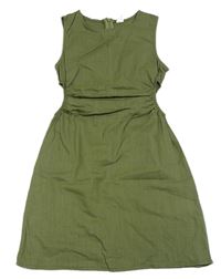 Khaki plátěné šaty s průřezy Shein
