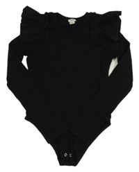 Černé žebrované body s volánky River Island 