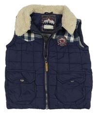 Tmavomodro-kostkovaná šusťáková zateplená vesta 