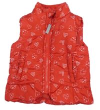 Červená šusťáková zateplená vesta se srdíčky Topolino