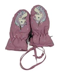 Růžové šusťákové zimní palcové rukavice s jednorožcem Smile