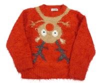 Červený chlupatý svetr se sobem Next 