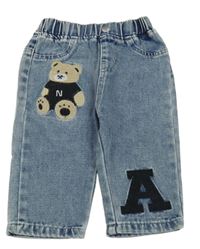 Modré rifle s medvídkem a písmenem Shein