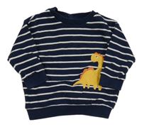 Tmavomodro-bílá pruhovaná mikina s dinosaurem M&S