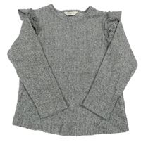 Šedý žebrovaný svetr s volánky F&F