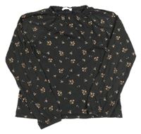 Tmavošedé triko s kytičkami Mango