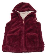 Vínová kožešinová podšitá vesta s kapucí Nutmeg
