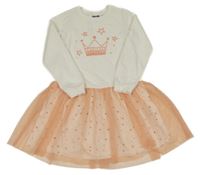 Bílo-broskvové teplákovo/tylové šaty s korunkou Lupilu